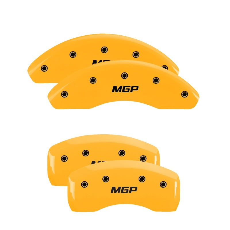 Load image into Gallery viewer, MGP 4 Caliper Covers Engraved Front &amp; Rear Denali Yellow finish black ch
