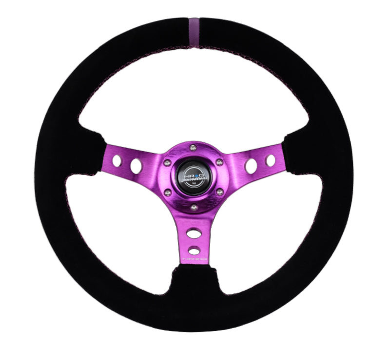 Load image into Gallery viewer, NRG Reinforced Steering Wheel (350mm / 3in. Deep) Black Suede w/Purple Center &amp; Purple Stitching
