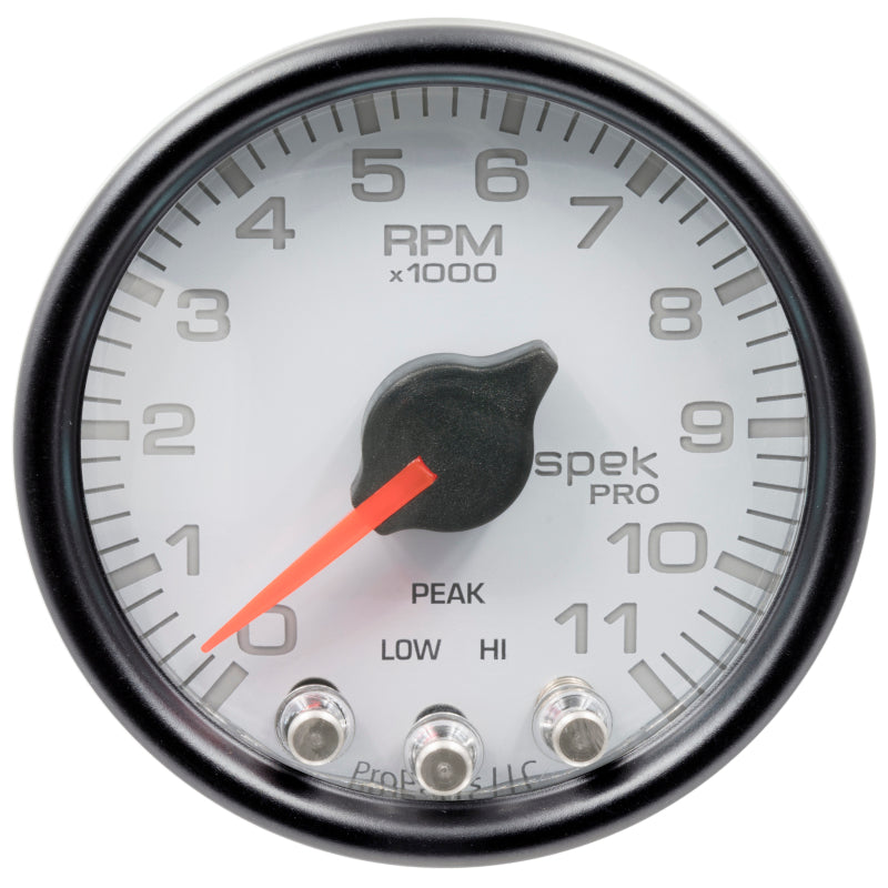 Load image into Gallery viewer, Autometer Spek-Pro Gauge Tach 2 1/16in 11K Rpm W/ Shift Light &amp; Peak Mem Wht/Blk
