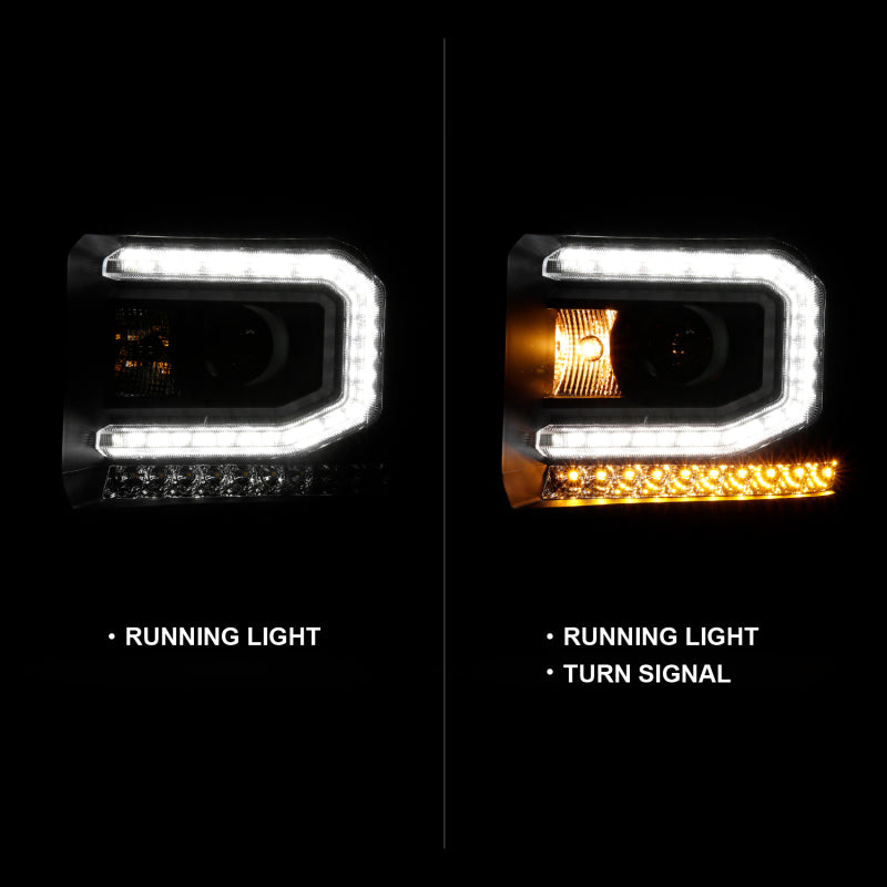 Load image into Gallery viewer, ANZO 2016-2019 GMC Sierra 1500 Projector Headlight Plank Style Black w/ Sequential Amber Signal
