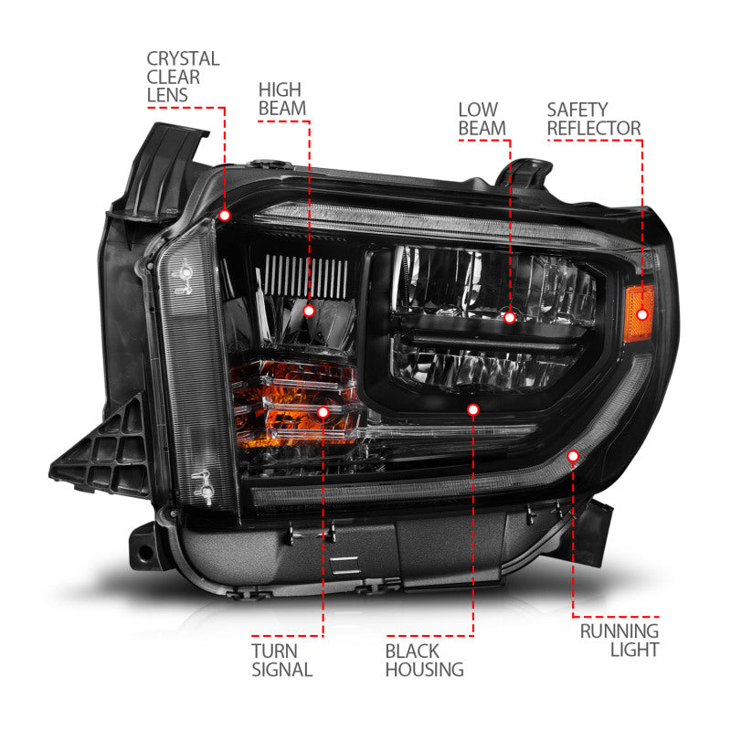 Load image into Gallery viewer, ANZO 14-21 Toyota Tundra (OE Halogen w/LED DRL) LED Crystal Headlights w/ Switchback &amp; DRL - Blk
