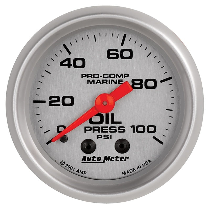 Load image into Gallery viewer, Autometer Marine Silver Oil Pressure 2 1/16in 100 psi Mechanical Gauge
