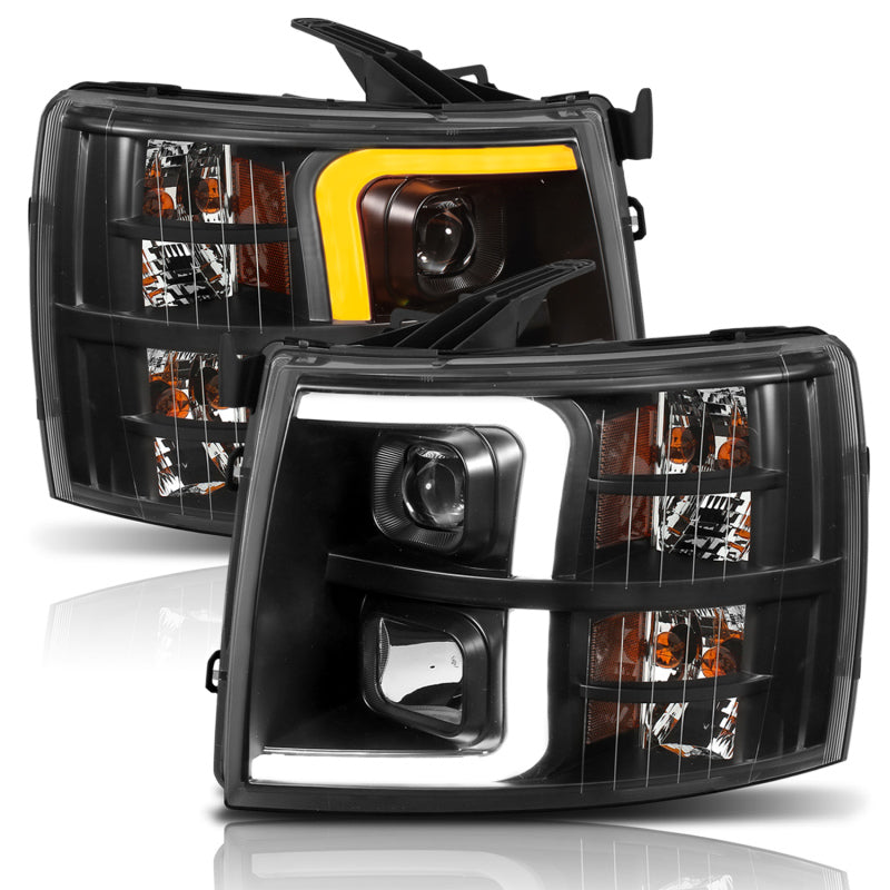 Load image into Gallery viewer, ANZO 07-13 Chevrolet Silverado 1500 Plank Style Projector Headlights Black w/ Amber
