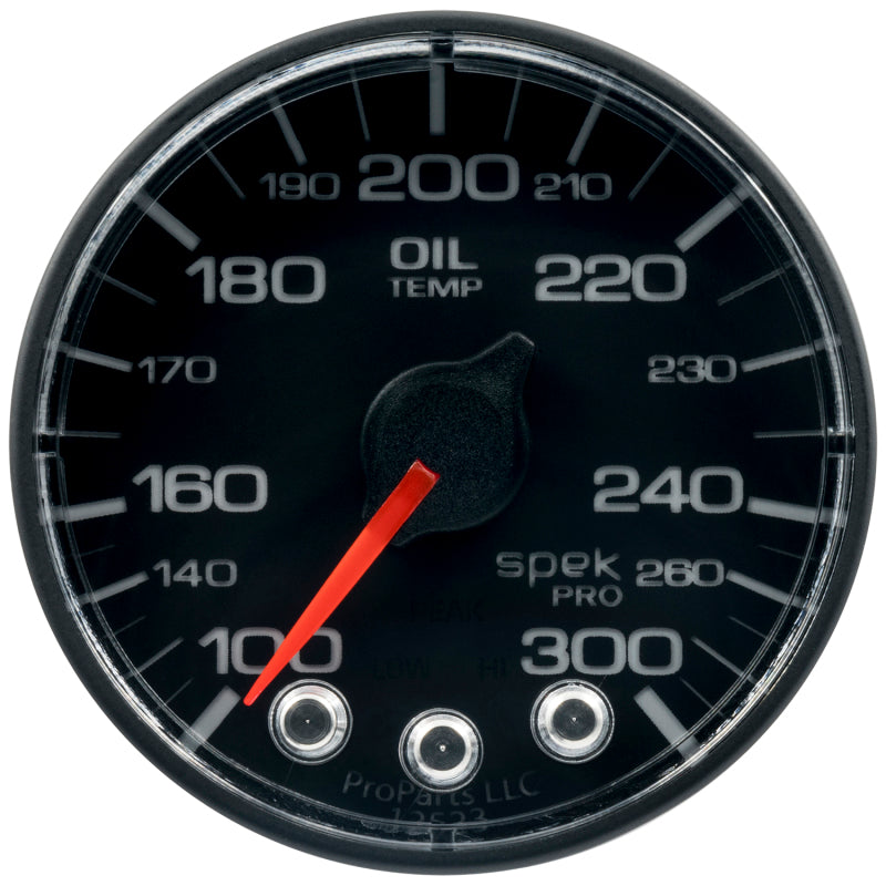 Load image into Gallery viewer, Autometer Spek-Pro Gauge Oil Temp 2 1/16in 300f Stepper Motor W/Peak &amp; Warn Blk/Blk
