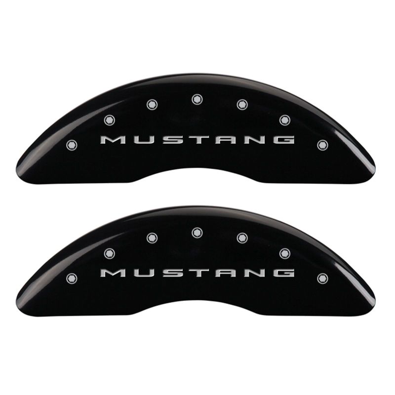 Load image into Gallery viewer, MGP 4 Caliper Covers Engraved Front 2015/Mustang Engraved Rear 2015/Bar &amp; Pony Black fnsh silver ch
