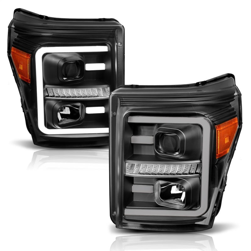 Load image into Gallery viewer, ANZO 2011-2016 Ford F250 Projector Headlights w/ Plank Style Switchback Black w/ Amber
