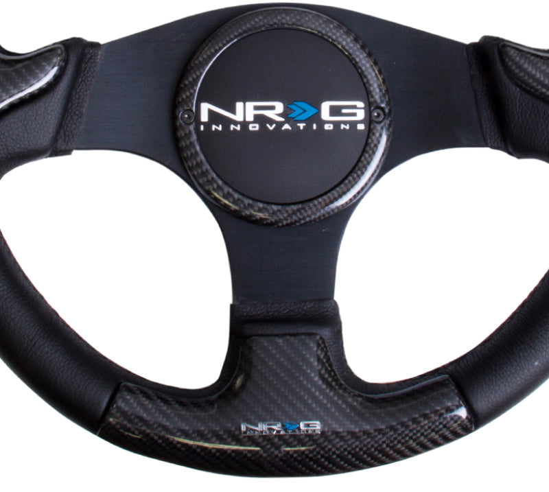 Load image into Gallery viewer, NRG Carbon Fiber Steering Wheel (350mm) Blk Frame Blk Stitching w/Rubber Cover Horn Button
