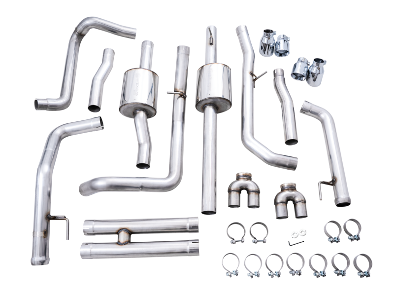 Load image into Gallery viewer, AWE Tuning 4th Gen GM 1500 6.2L 0FG Cat-Back Split Rear Exit (w/ Bumper Cutouts) - Quad Chrome Tips
