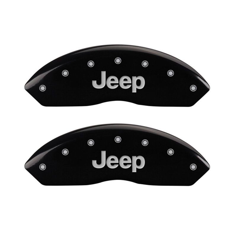 Load image into Gallery viewer, MGP 4 Caliper Covers Engraved Front &amp; Rear JEEP Black finish silver ch
