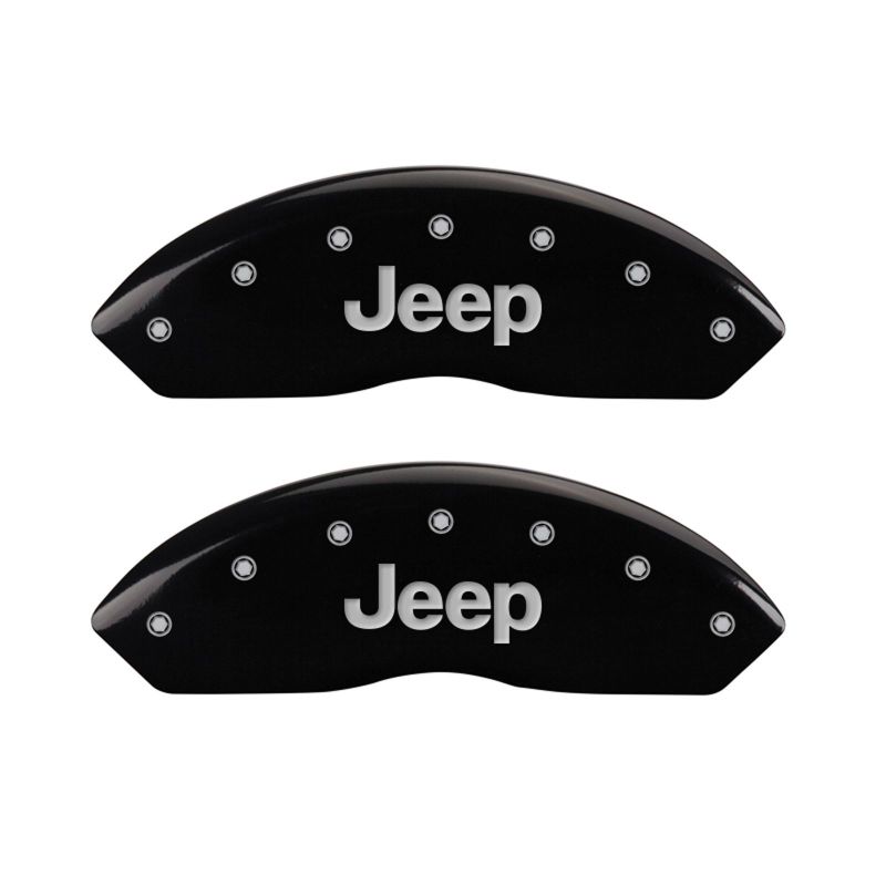 Load image into Gallery viewer, MGP Front set 2 Caliper Covers Engraved Front JEEP Black finish silver ch
