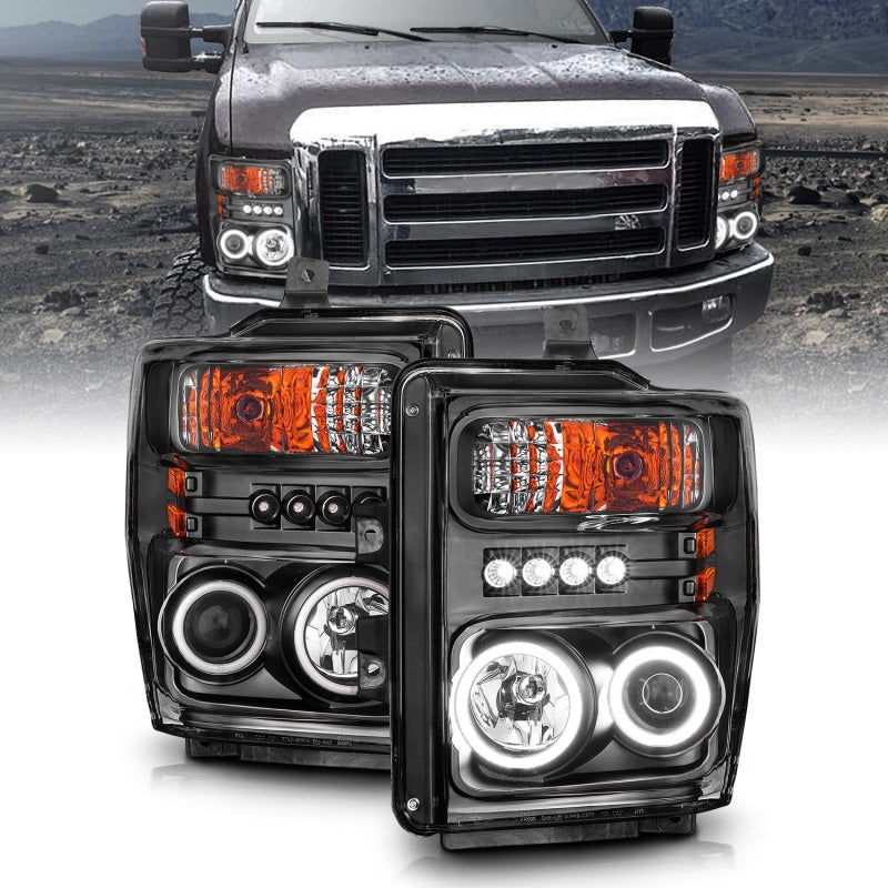 Load image into Gallery viewer, ANZO 2008-2010 Ford F-250 Projector Headlights w/ Halo Black (CCFL)
