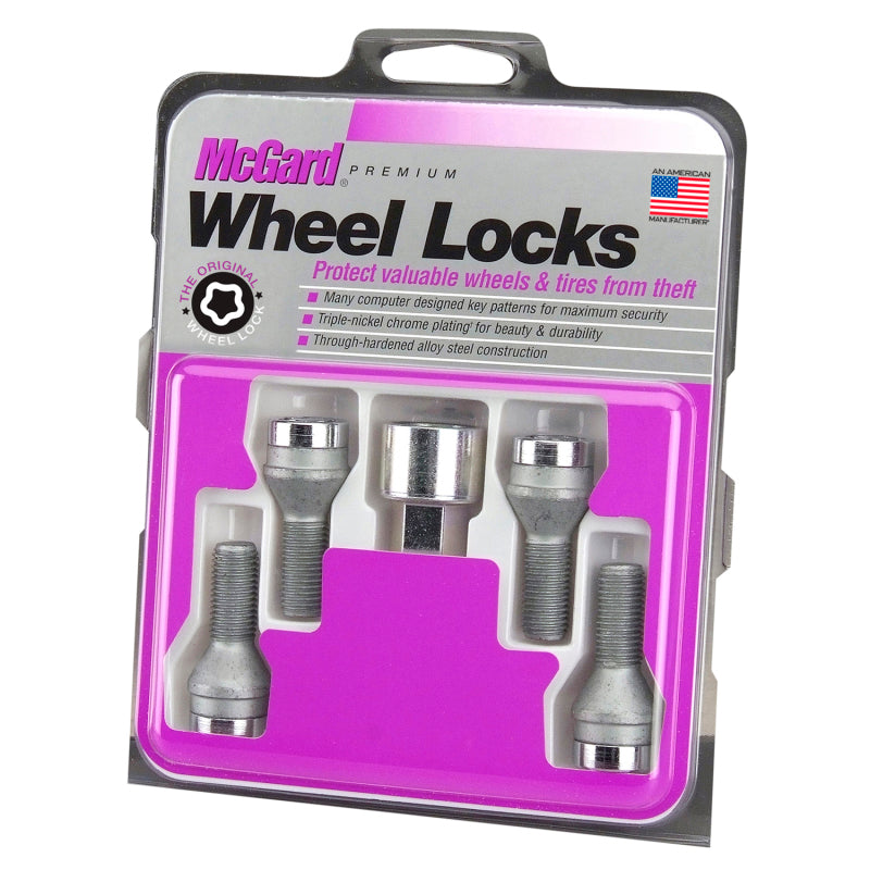 Load image into Gallery viewer, McGard Wheel Lock Bolt Set - 4pk. (Cone Seat) M14X1.5 / 17mm Hex / 29.0mm Shank Length - Chrome
