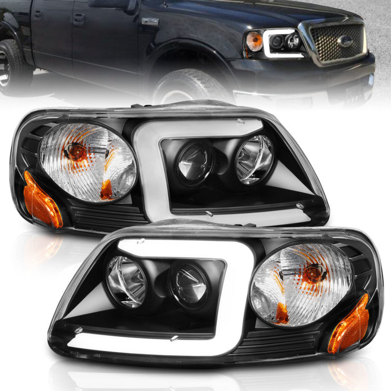 Load image into Gallery viewer, ANZO 1997-2003 Ford F-150 Projector Headlights w/ Light Bar Black Housing
