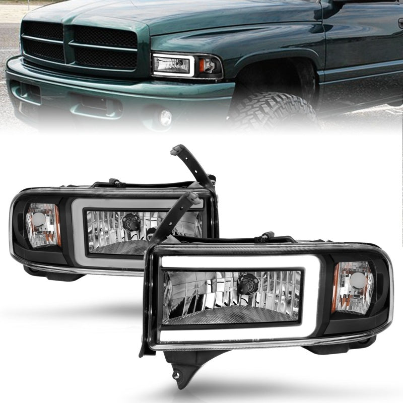 Load image into Gallery viewer, ANZO 94-02 Dodge RAM Crystal Headlight - w/ Light Bar Black Housing
