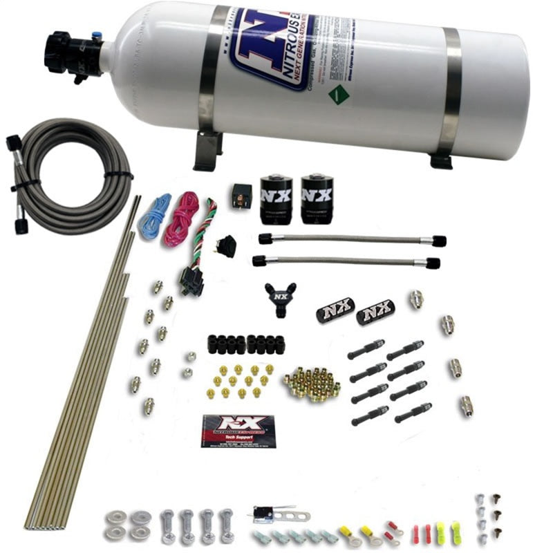 Load image into Gallery viewer, Nitrous Express 8 Cyl Dry Direct Port 2 Solenoids Nitrous Kit (200-600HP) w/15lb Bottle
