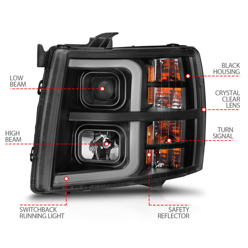 Load image into Gallery viewer, ANZO 2007-2013 Chevrolet Silverado 1500 Projector w/ Light Bar Black Housing w/ Sequential
