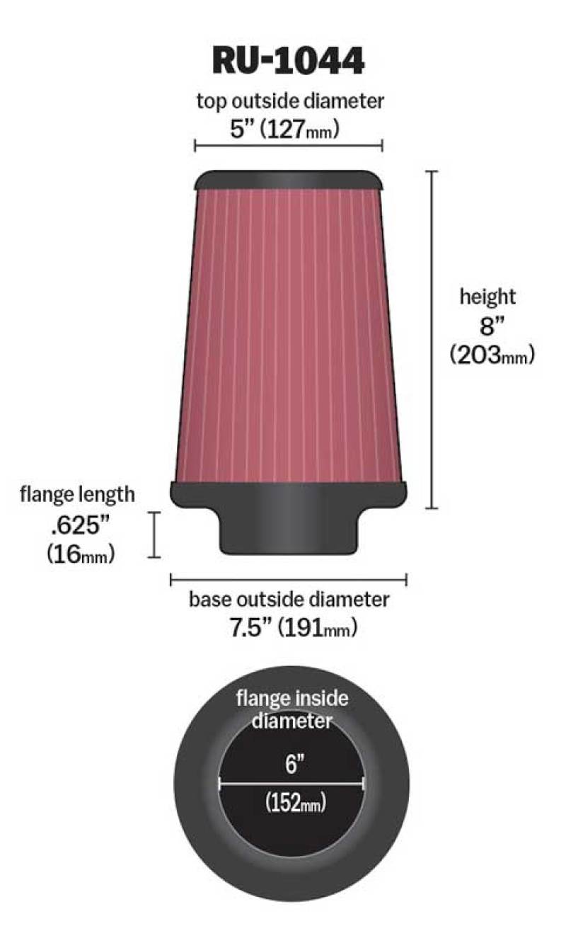 Load image into Gallery viewer, K&amp;N Universal Clamp-On Air Filter 6in FLG / 7-1/2in B / 5in T / 8in H
