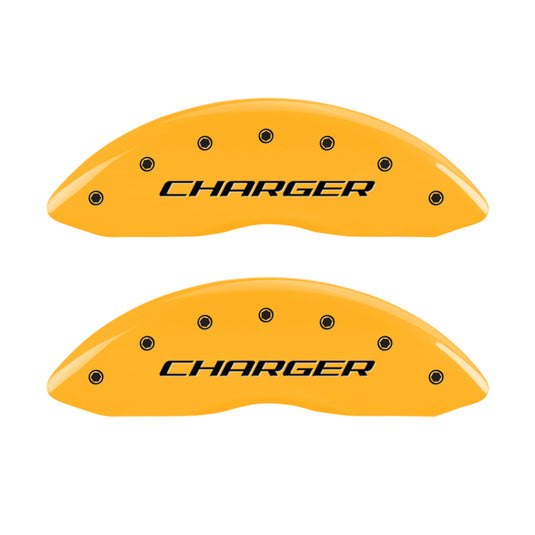 MGP 4 Caliper Covers Engraved Front & Rear Block/Charger Yellow Finish Black Char 2006 Dodge Charger