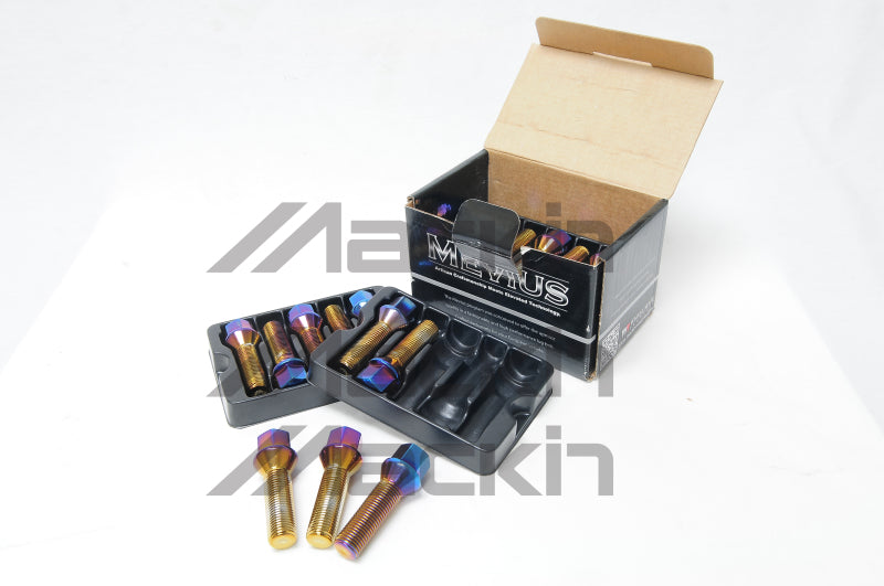 Load image into Gallery viewer, Wheel Mate Mevius Lug Bolt Set of 20 - Black 14x1.25 27mm Cone 60 DEG TAP
