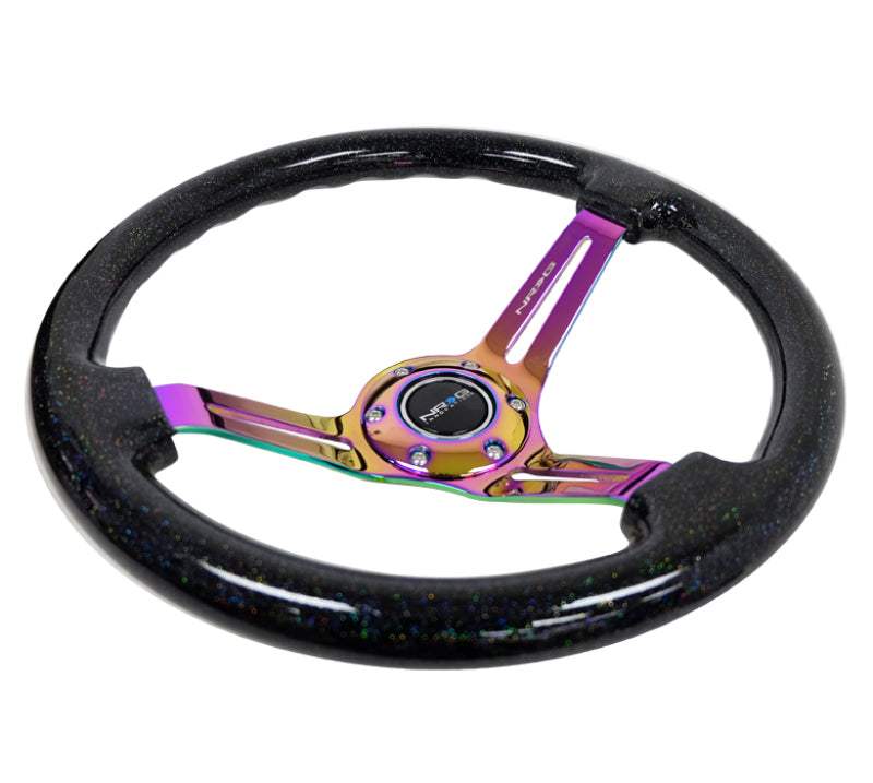 Load image into Gallery viewer, NRG Reinforced Steering Wheel (350mm / 3in. Deep) Blk Multi Color Flake w/ Neochrome Center Mark
