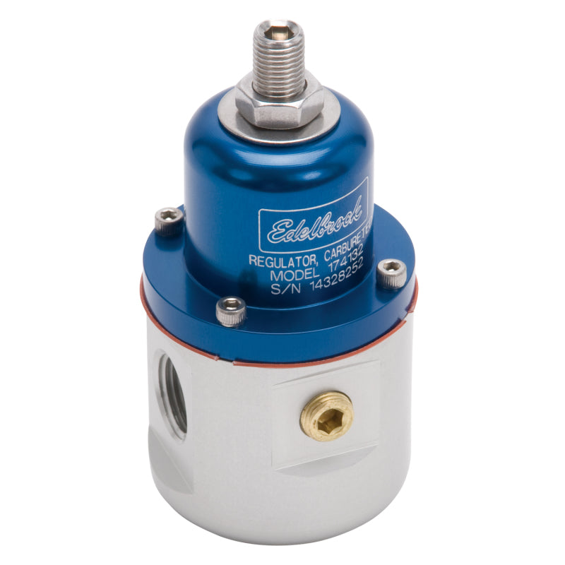 Load image into Gallery viewer, Edelbrock Fuel Pressure Regulator Carbureted 160 GPH 5-10 PSI 3/8In In/Out 3/8In Return Blue/Clear

