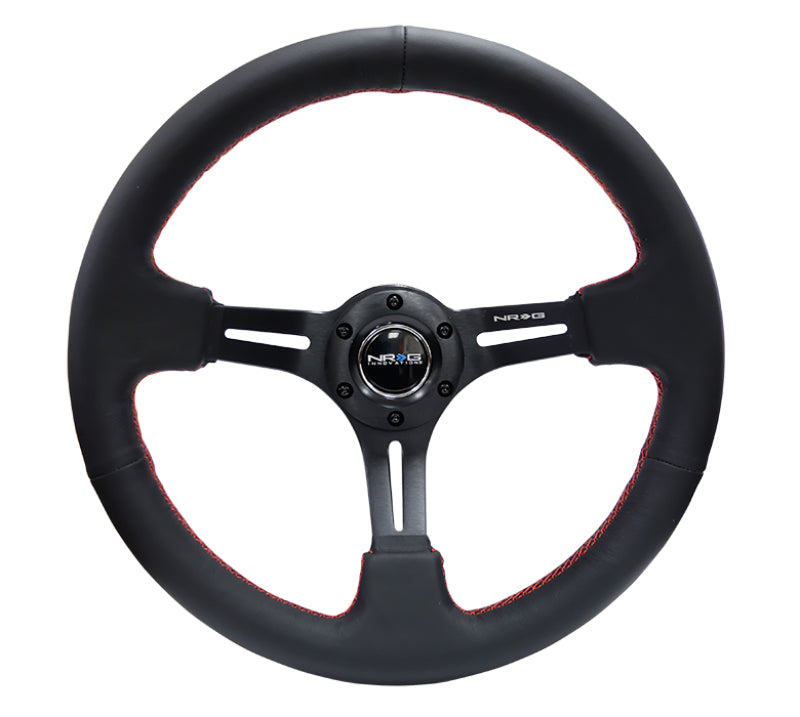 Load image into Gallery viewer, NRG Reinforced Steering Wheel (350mm / 3in. Deep) Black Leather/Red Stitch &amp; Blk 3-Spoke w/Slits
