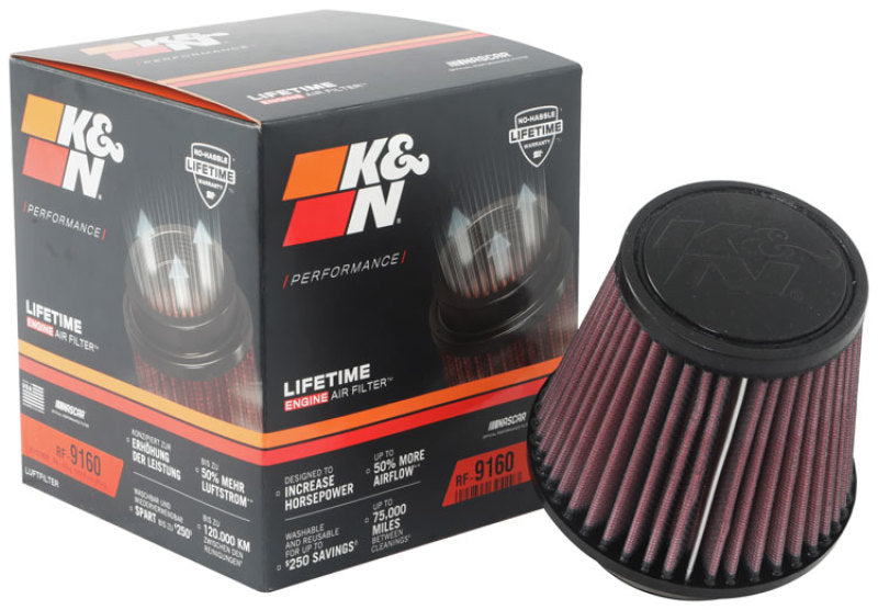 Load image into Gallery viewer, K&amp;N Universal Clamp-On Air Filter 3-1/8in FLG / 4-15/16in B / 3-1/2in T / 4-3/8in H
