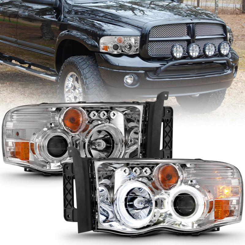Load image into Gallery viewer, ANZO 2002-2005 Dodge Ram 1500 Projector Headlights w/ Halo Chrome Clear Amber
