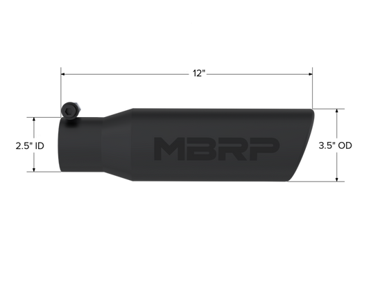 MBRP Universal Tip 3in O.D. Angled Rolled End 2 inlet 12 length - Black Finish
