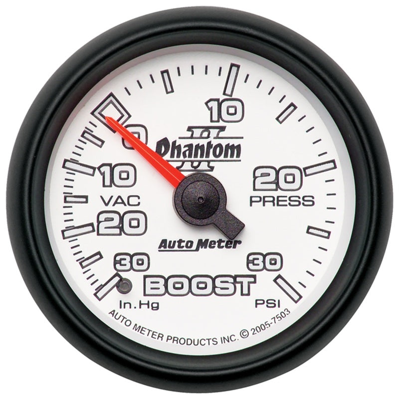 Load image into Gallery viewer, Autometer Phantom II 52.4mm Mechanical Vacuum / Boost Gauge 30 In. HG/30 PSI
