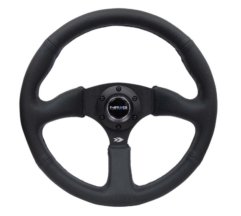 Load image into Gallery viewer, NRG Reinforced Steering Wheel (350mm / 2.5in. Deep) Blk Leather Comfort Grip w/5mm Matte Blk Spokes
