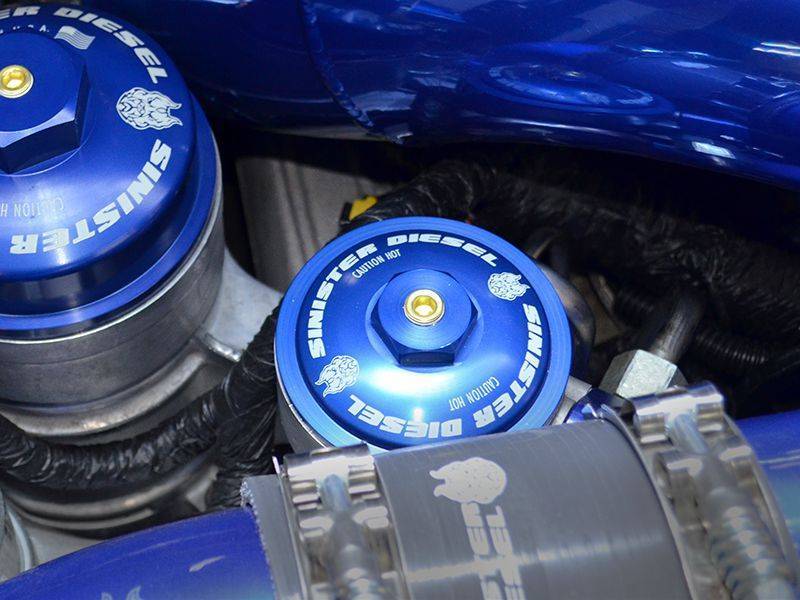 Load image into Gallery viewer, Sinister Diesel 03-07 Ford Powerstroke 6.0L Blue Spring Kit w/ Billet Spring Housing/Fuel Filter Cap
