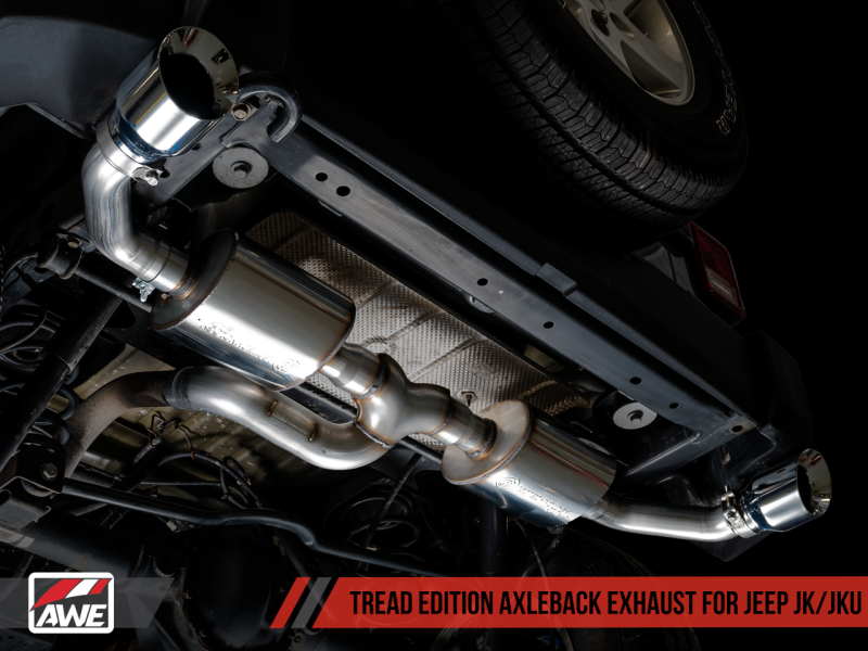 Load image into Gallery viewer, AWE Tuning 07-18 Jeep Wrangler JK/JKU 3.6L Tread Edition Axle-Back Dual Exhaust - Chrome Silver Tips
