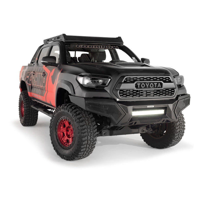 Load image into Gallery viewer, Go Rhino 16-21 Tacoma Element Front Bumper w/ Power Actuated Hide-away Light Bar Mount Tex Black
