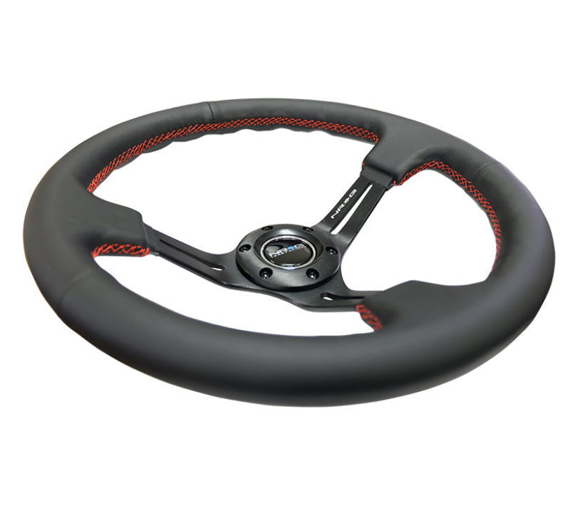Load image into Gallery viewer, NRG Reinforced Steering Wheel (350mm / 3in. Deep) Black Leather/Red Stitch &amp; Blk 3-Spoke w/Slits
