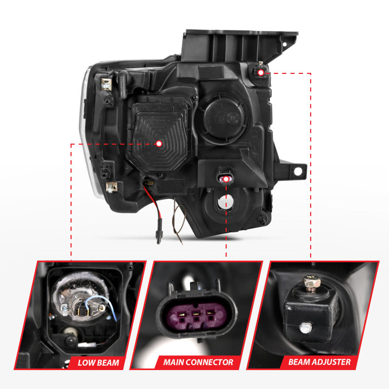 Load image into Gallery viewer, ANZO 2009-2014 Ford F-150 Projector Headlights w/ U-Bar Switchback Black w/ Amber
