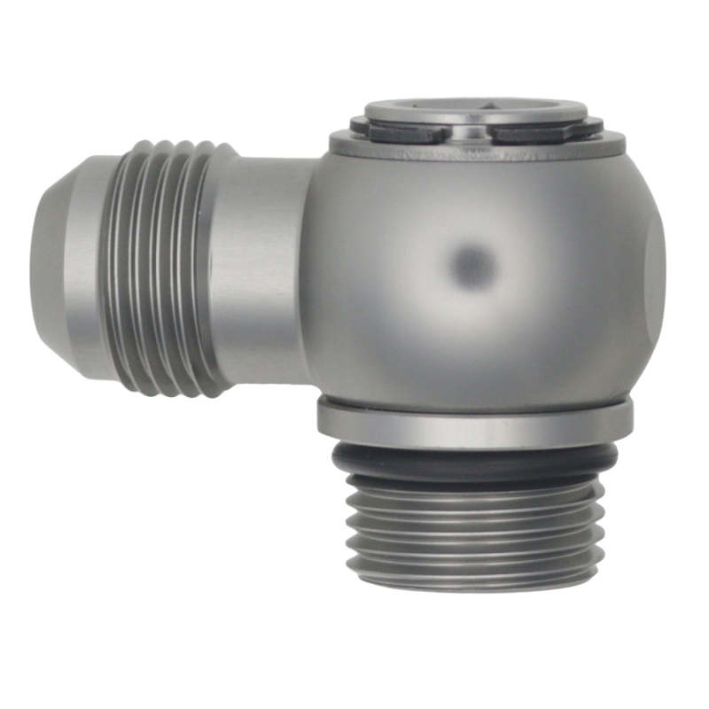 Load image into Gallery viewer, DeatschWerks 10AN ORB Male to 10AN Male Flare Low Profile 90-Degree Swivel - Anodized DW Titanium
