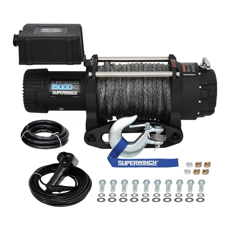 Load image into Gallery viewer, Superwinch 15000 LBS 12V DC 15/32in x 78ft Synthetic Rope Tiger Shark 15000SR Winch
