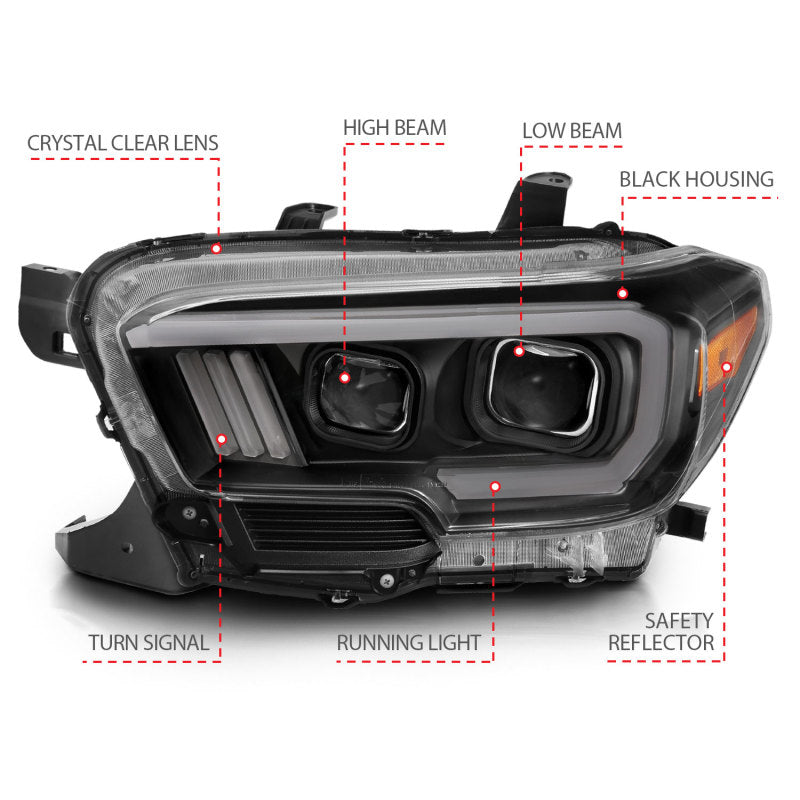 Load image into Gallery viewer, ANZO 2016-2017 Toyota Tacoma Projector Headlights w/ Plank Style Switchback Black w/ Amber
