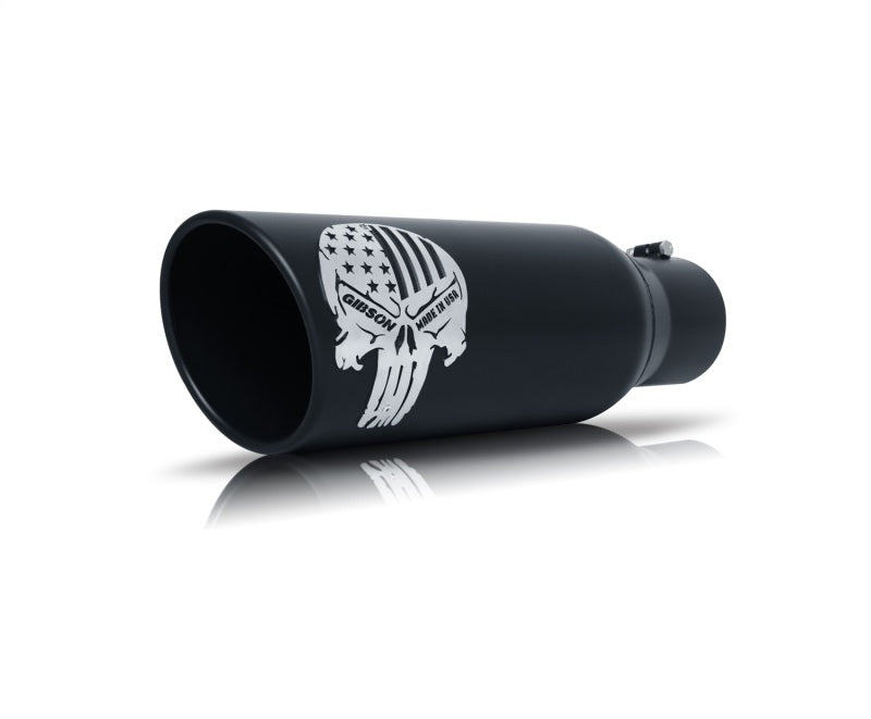 Load image into Gallery viewer, Gibson Patriot Skull Rolled Edge Angle-Cut Tip - 5in OD/3.5in Inlet/12in Length Outlet - Blk Ceramic
