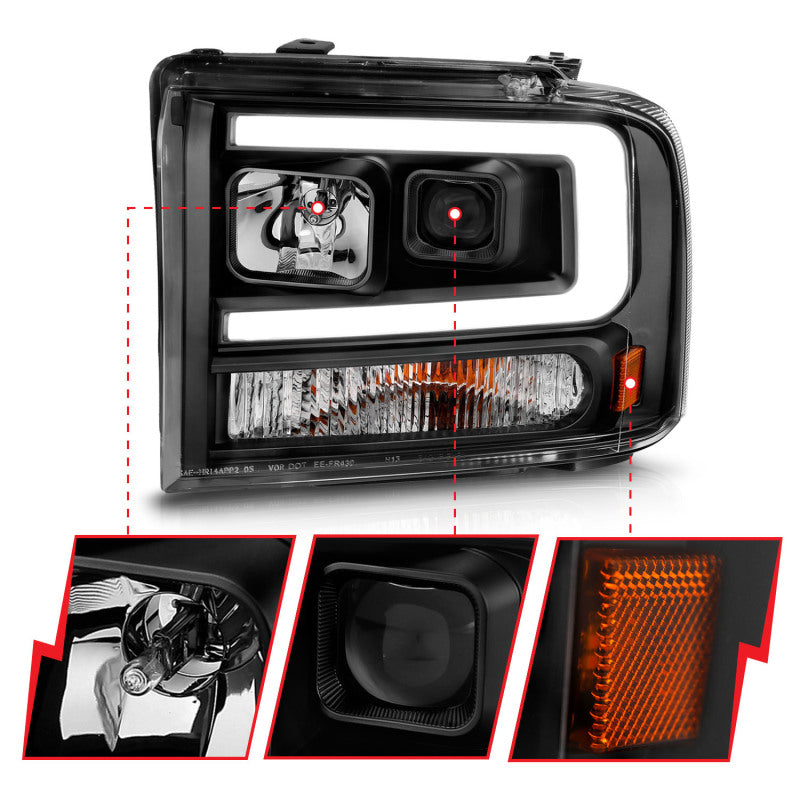 Load image into Gallery viewer, ANZO 99-04 Ford F250/F350/F450/Excursion (excl 99) Projector Headlights - w/ Light Bar Black Housing
