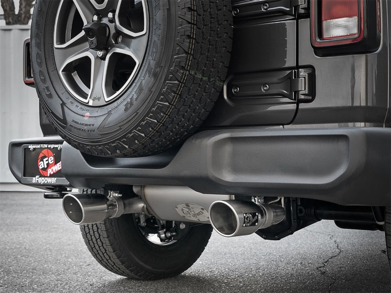 Load image into Gallery viewer, aFe Rebel Series 2.5in 409 SS Cat-Back Exhaust w/ Polished Tips 2018+ Jeep Wrangler (JL) V6 3.6L
