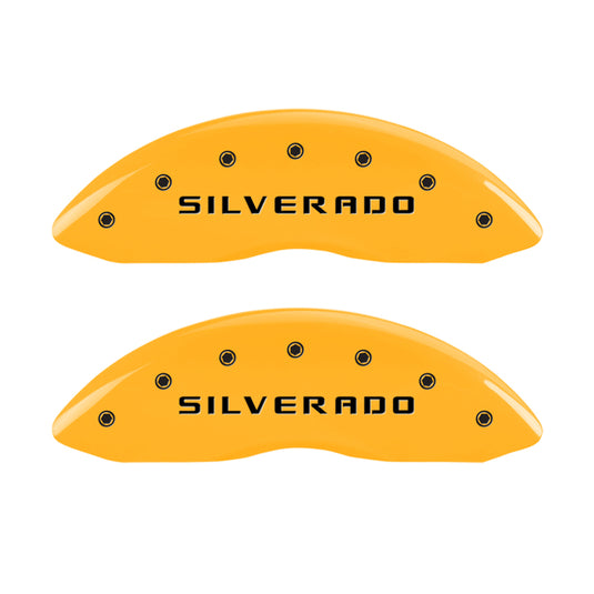 MGP 4 Caliper Covers Engraved Front & Rear Silverado Yellow Finish Blk Char 04 Chevy Avalanche 1500