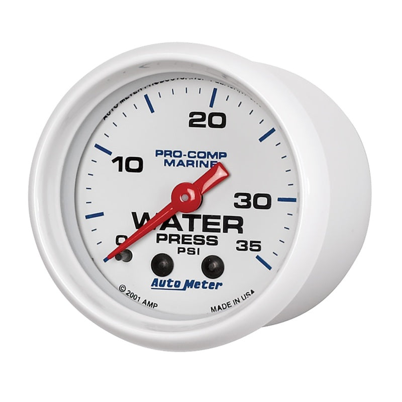 Load image into Gallery viewer, Autometer Marine White 2-1/16in 35 PSI Mechanical Water Pressure Gauge
