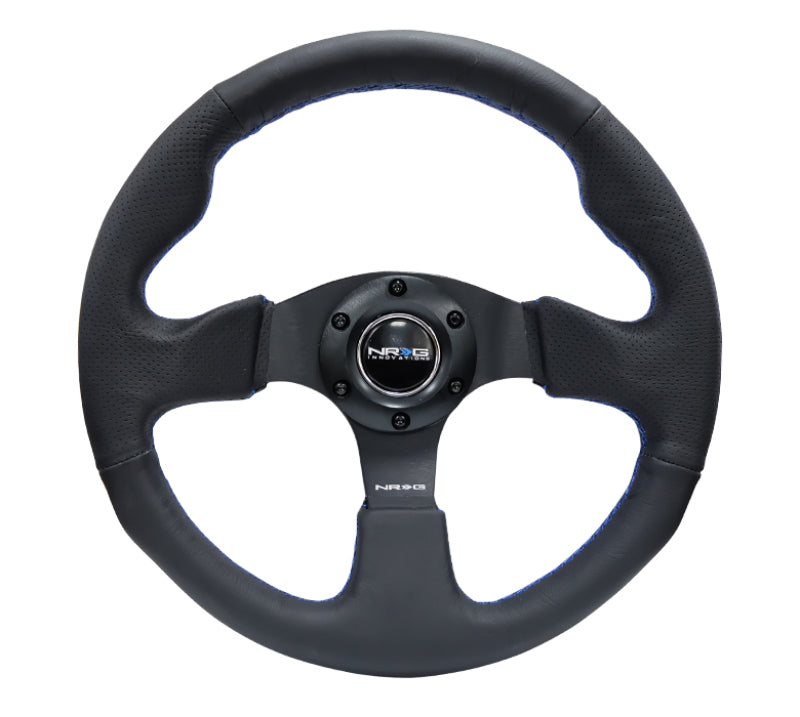 Load image into Gallery viewer, NRG Reinforced Steering Wheel (320mm) Black Leather w/Blue Stitching
