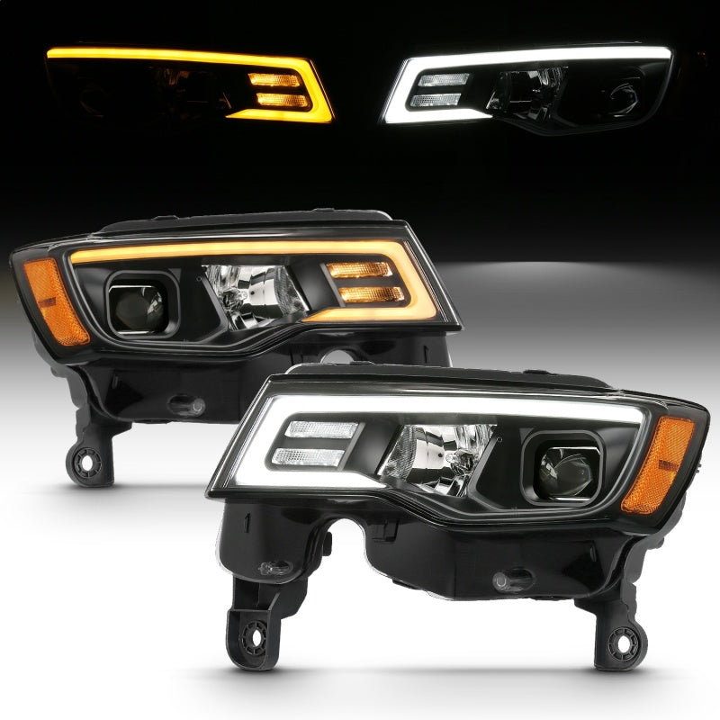Load image into Gallery viewer, ANZO 2017-2018 Jeep Grand Cherokee Projector Headlights w/ Plank Style Switchback - Black w/ Amber
