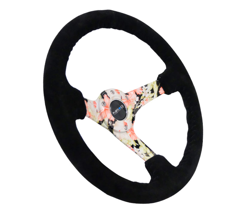 Load image into Gallery viewer, NRG Reinforced Steering Wheel (350mm / 3in. Deep) Blk Suede Floral Dipped w/ Blk Baseball Stitch

