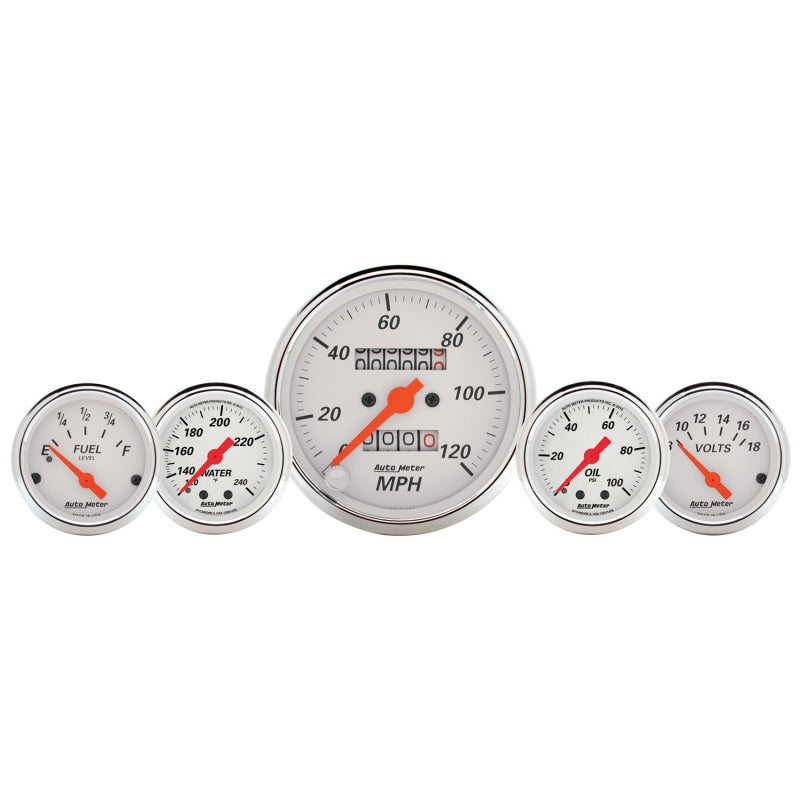 Load image into Gallery viewer, AutoMeter Gauge Kit 5 Pc. 3-1/8in. &amp; 2-1/16in. Mech. Speedo. Wtmp &amp; Oilp Arctic Wht
