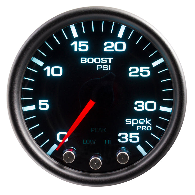 Load image into Gallery viewer, Autometer Spek-Pro Gauge Boost 2 1/16in 35psi Stepper Motor W/Peak &amp; Warn Blacksmoke//Black
