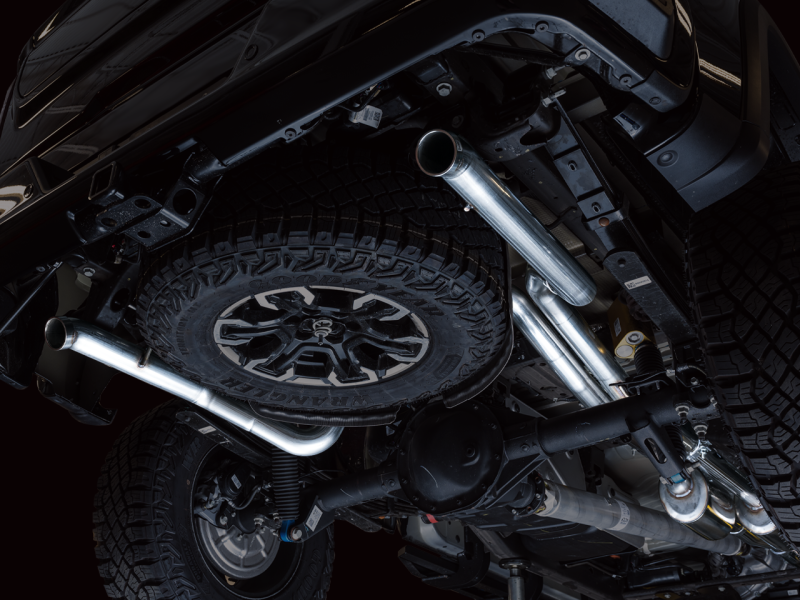 Load image into Gallery viewer, AWE Tuning 22-23 GMC Sierra 1500 AT4X 6.2L 0FG Catback Split Dual (Flat Bumper) - Bashguard(No Tips)

